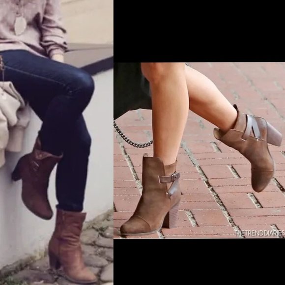 Rag Bone Boots 37.5 Leather Boots 7.5 Pull On Brown Heeled Harness Suede Kinsey - Picture 1 of 12